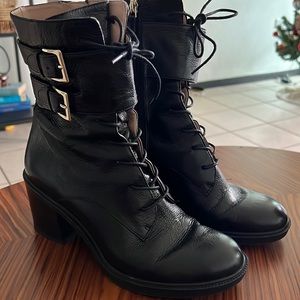 Black Genuine Leather Combat Boots